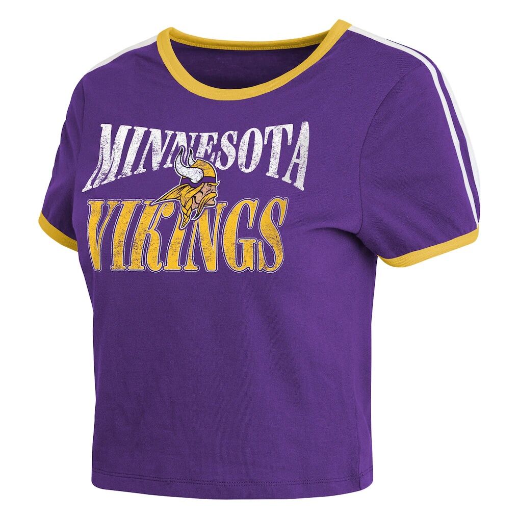 Minnesota Vikings WEAR by Erin Andrews Women's Cropped Throwback Ringer Baby T-Shirt