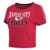 Kansas City Chiefs WEAR by Erin Andrews Women's Cropped Throwback Ringer Baby T-Shirt - Red - Detail View