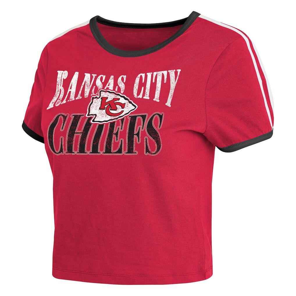 Kansas City Chiefs WEAR by Erin Andrews Women's Cropped Throwback Ringer Baby T-Shirt