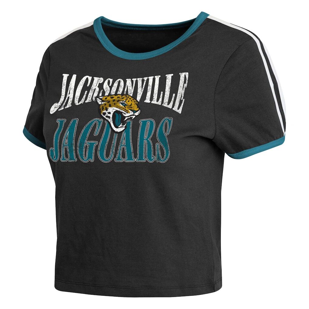 Jacksonville Jaguars WEAR by Erin Andrews Women's Cropped Throwback Ringer Baby T-Shirt