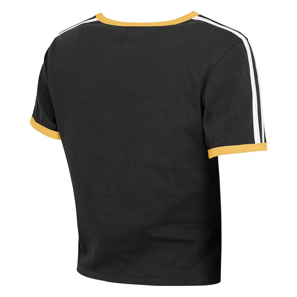 Pittsburgh Steelers WEAR by Erin Andrews Women's Cropped Throwback Ringer Baby T-Shirt