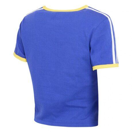 Los Angeles Rams WEAR by Erin Andrews Women's Cropped Throwback Ringer Baby T-Shirt - - Front View