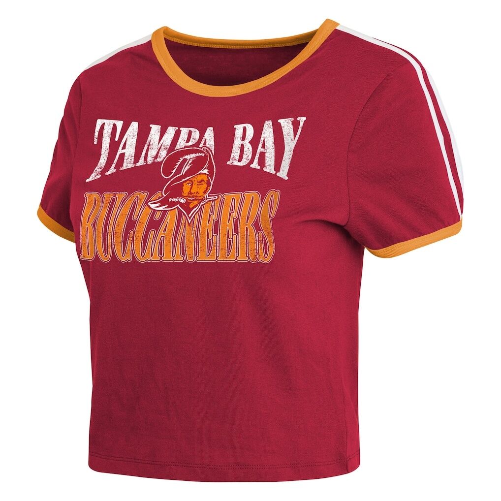 Tampa Bay Buccaneers WEAR by Erin Andrews Women's Cropped Throwback Ringer Baby T-Shirt
