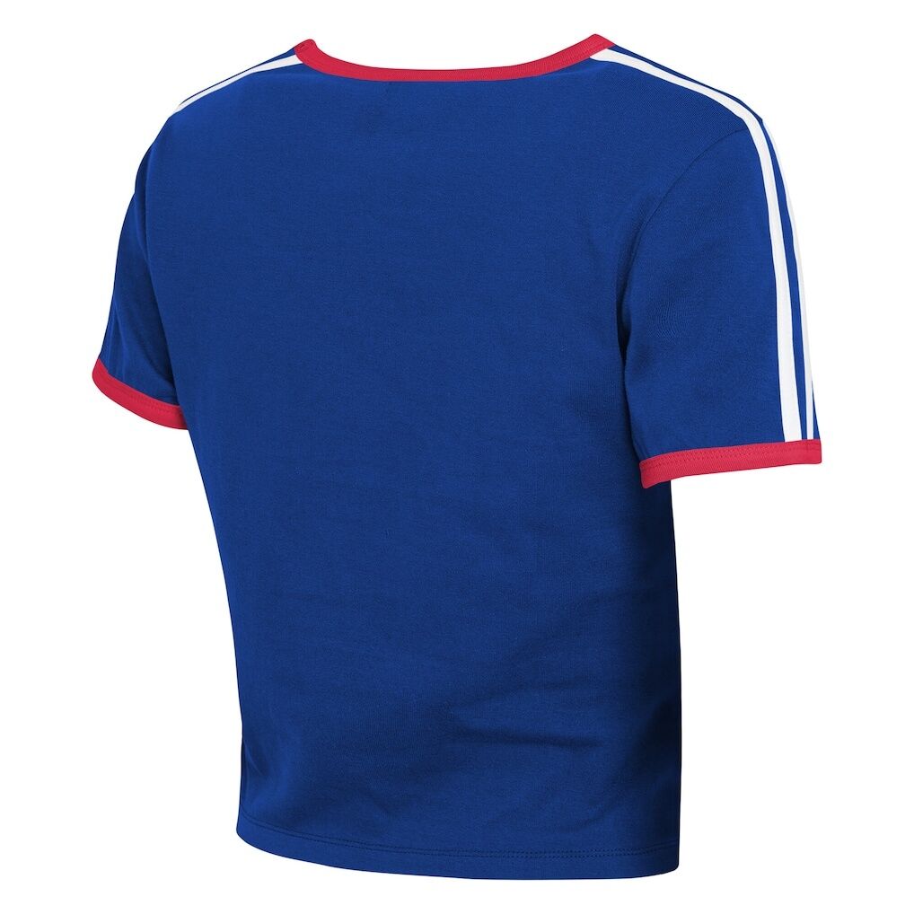 New York Giants WEAR by Erin Andrews Women's Cropped Ringer Baby T-Shirt - Royal