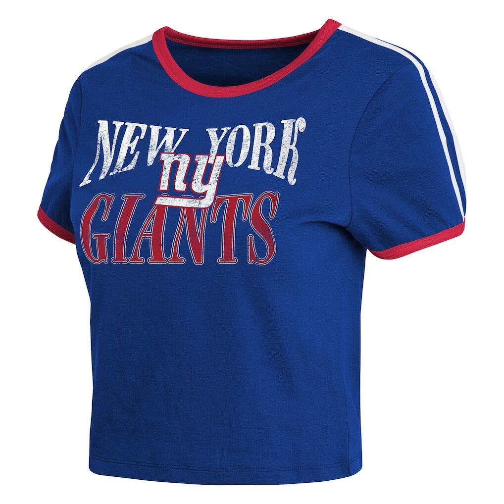 New York Giants WEAR by Erin Andrews Women's Cropped Ringer Baby T-Shirt - Royal