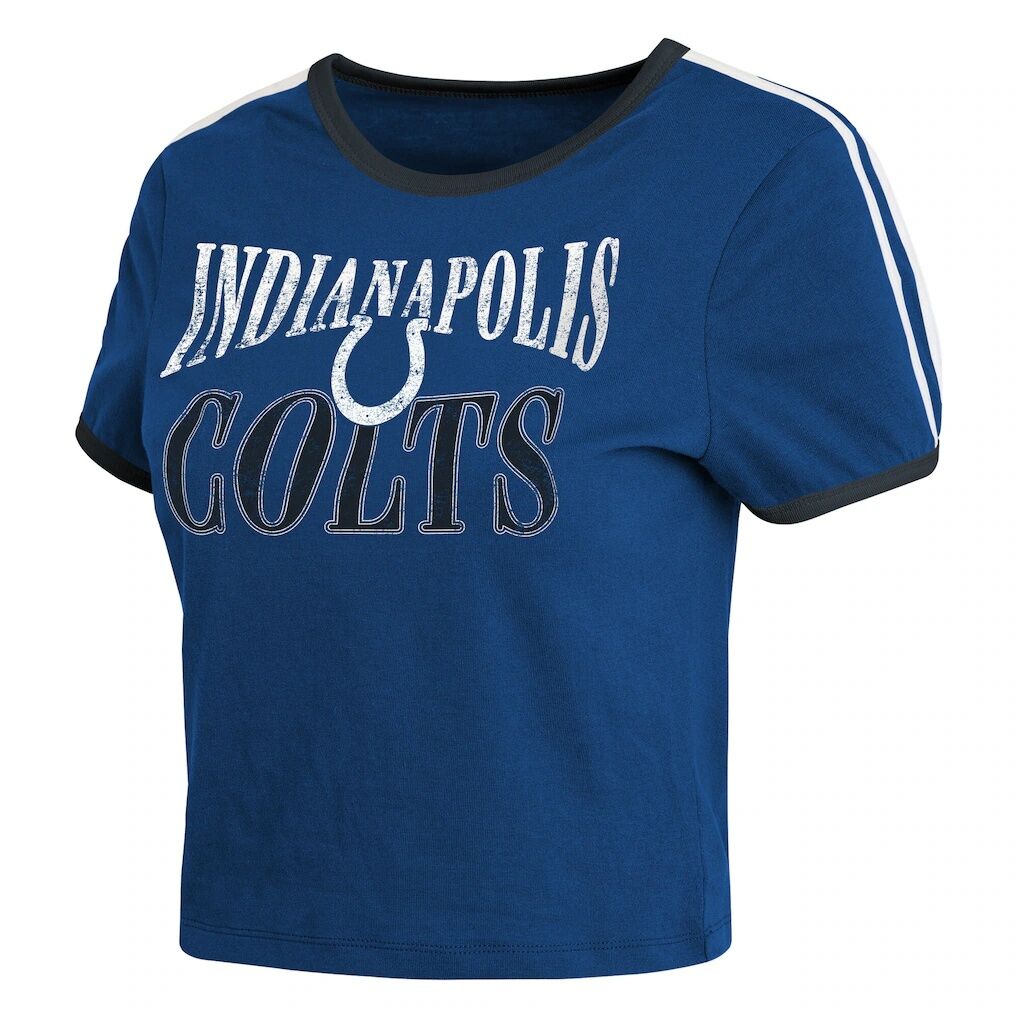 Indianapolis Colts WEAR by Erin Andrews Women's Cropped Ringer Baby T-Shirt - Royal