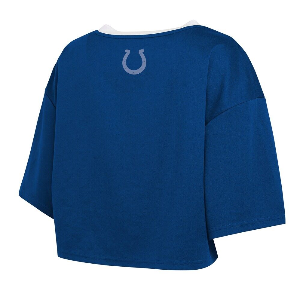 Indianapolis Colts WEAR by Erin Andrews Women's Cropped Jersey T-Shirt - Royal
