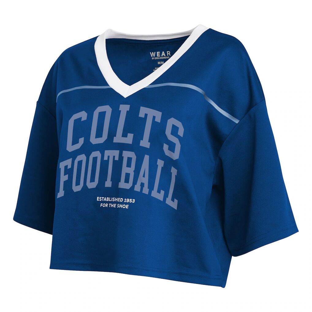 Indianapolis Colts WEAR by Erin Andrews Women's Cropped Jersey T-Shirt - Royal