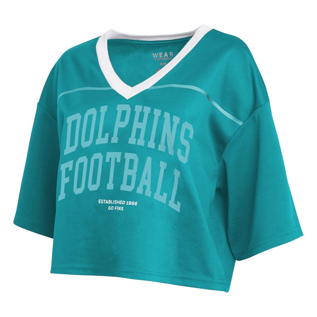 Miami Dolphins WEAR by Erin Andrews Women's Cropped Jersey T-Shirt - Aqua