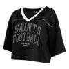 New Orleans Saints WEAR by Erin Andrews Women's Cropped Jersey T-Shirt - Black - Detail View
