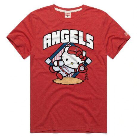 Los Angeles Angels Homage Unisex Hello Kitty Tri-Blend T-Shirt - Red - Front View