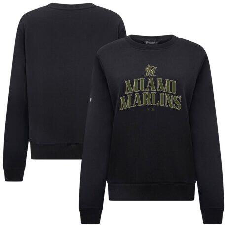 Miami Marlins Levelwear Women's 2026 Armed Forces Day Yvette Stencil Art Tri-Blend Sweatshirt - Black - Front View