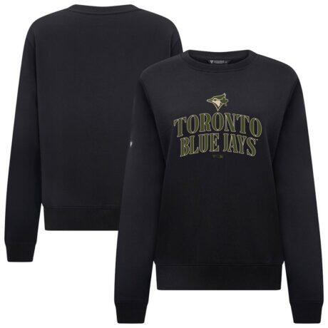 Toronto Blue Jays Levelwear Women's 2026 Armed Forces Day Yvette Stencil Art Tri-Blend Sweatshirt - Black - Front View