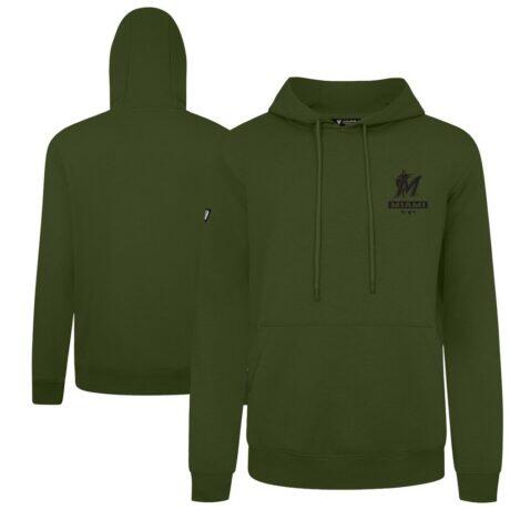 Miami Marlins Levelwear 2026 Armed Forces Day Garrison Podium Hoodie - Green - Front View