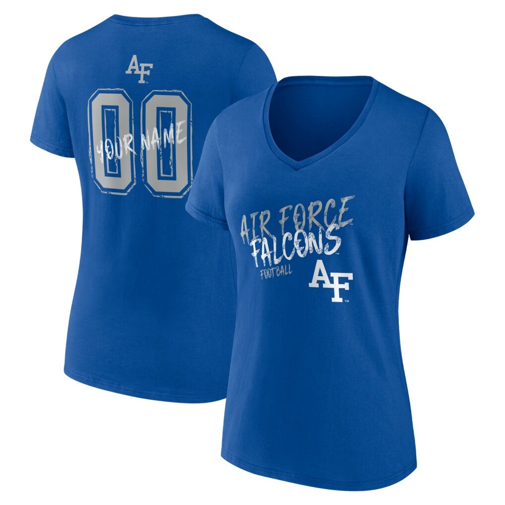 Air Force Falcons Women's Hustle Personalized Name & Number V-Neck T-Shirt - Royal