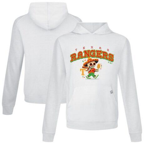 Texas Rangers Levelwear Sugar Skull Player Relay Hoodie - White - Front View
