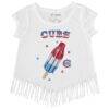 Chicago Cubs Tiny Turnip Girls Toddler Rocket Pop Fringe T-Shirt - White - Front View