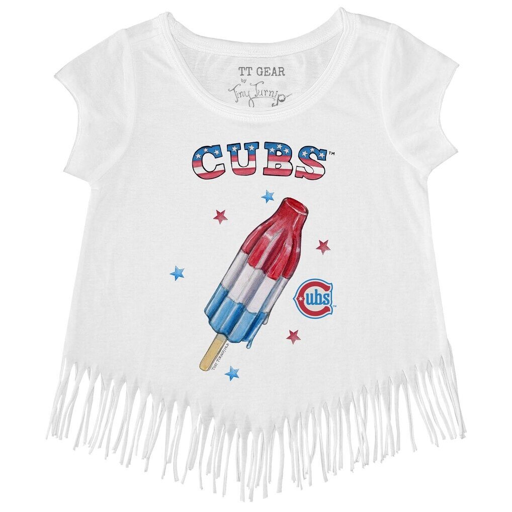 Chicago Cubs Tiny Turnip Girls Toddler Rocket Pop Fringe T-Shirt