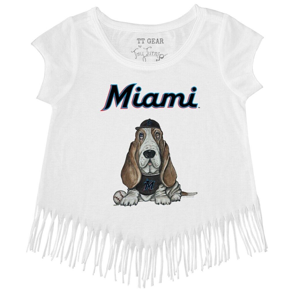 Miami Marlins Tiny Turnip Girls Toddler Puddy Fringe T-Shirt