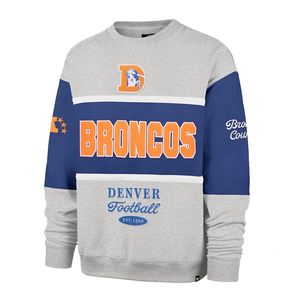 Denver Broncos '47 Blockfield Maximalist Sweatshirt - Royal/Gray