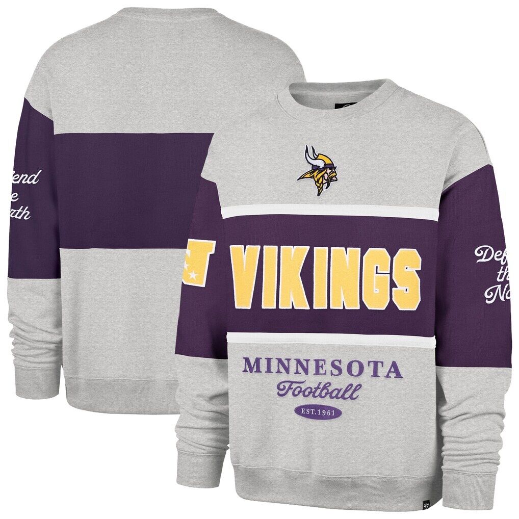 Minnesota Vikings '47 Blockfield Maximalist Sweatshirt - Purple/Gray