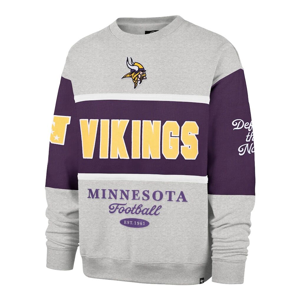 Minnesota Vikings '47 Blockfield Maximalist Sweatshirt - Purple/Gray