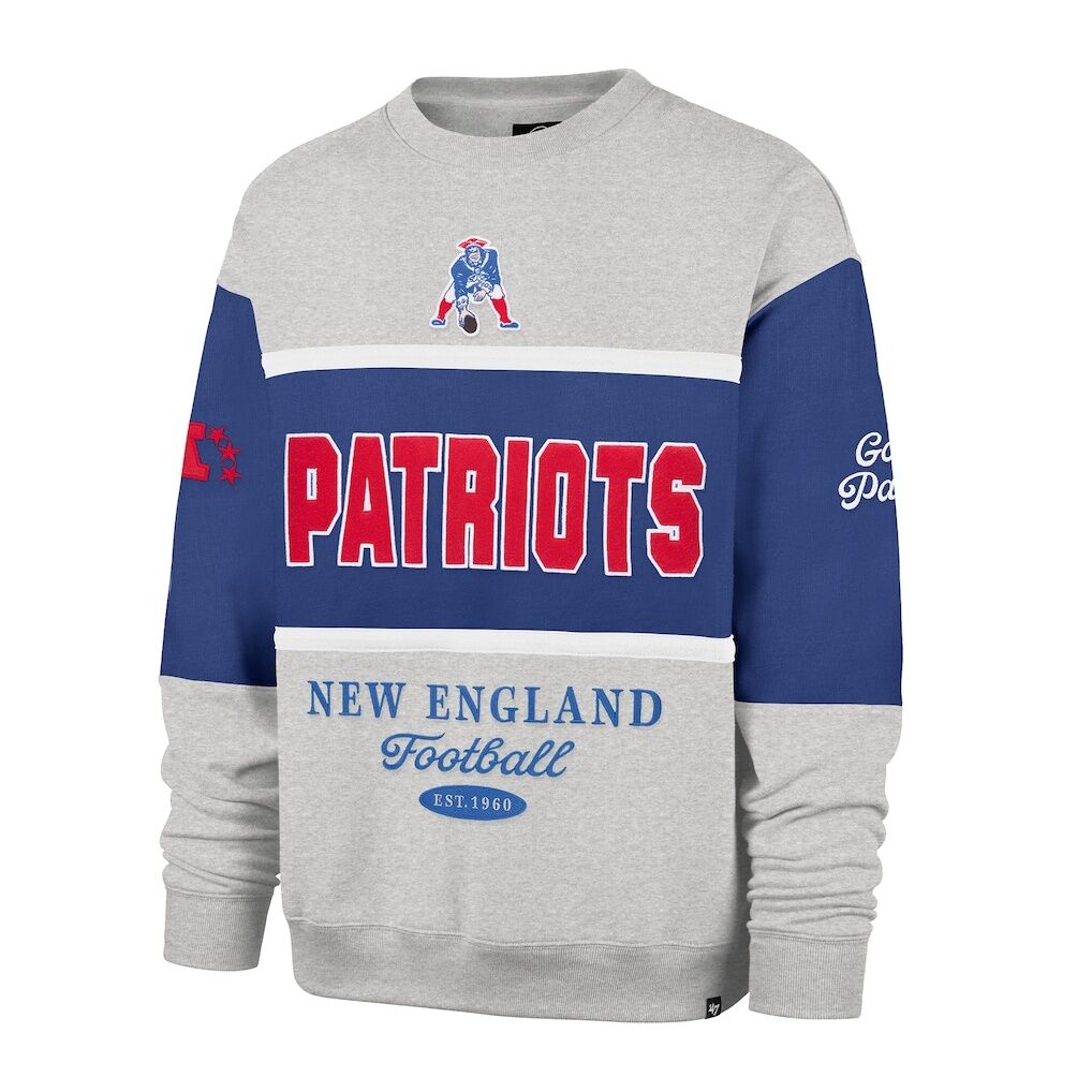New England Patriots '47 Blockfield Maximalist Sweatshirt - Royal/Gray