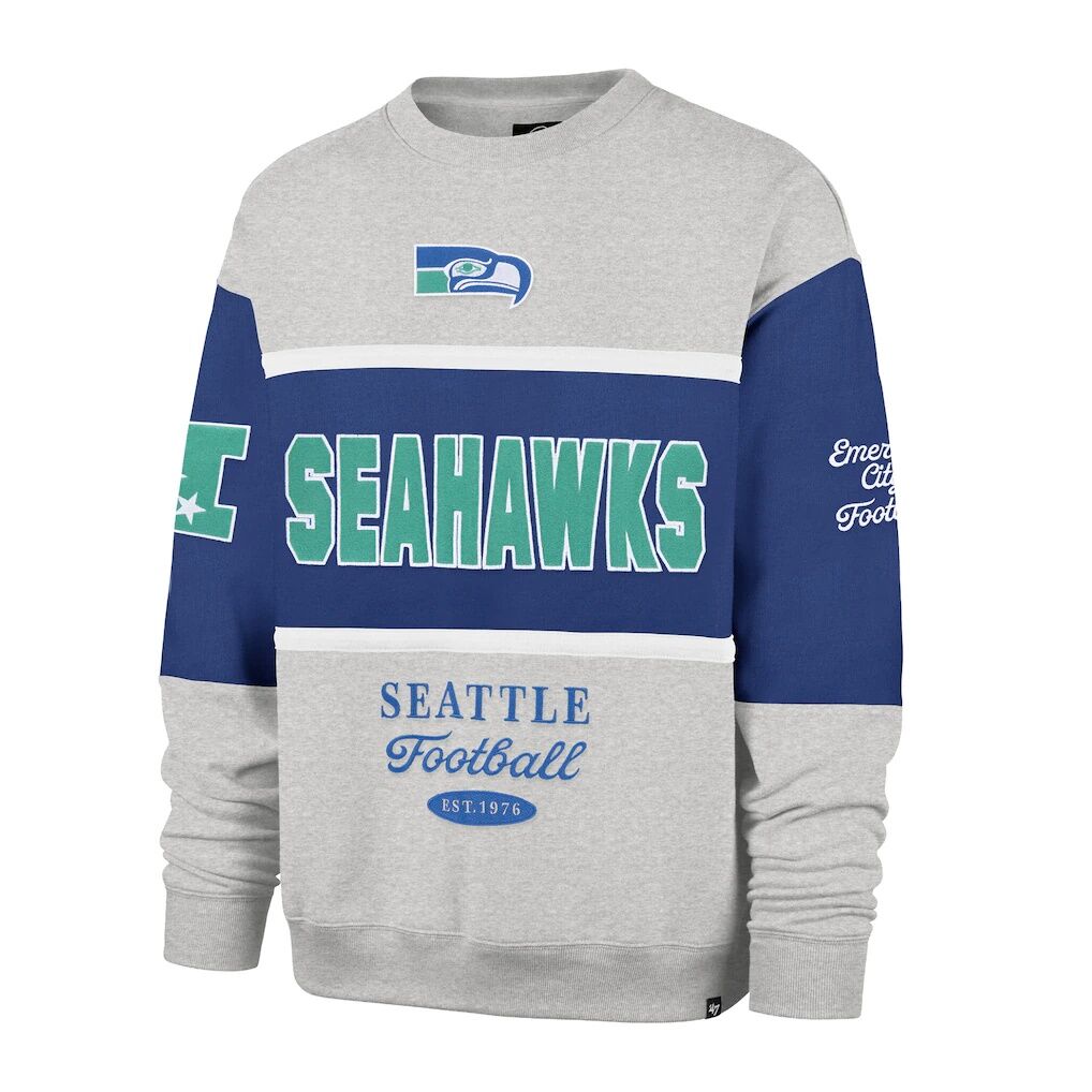 Seattle Seahawks '47 Blockfield Maximalist Sweatshirt - Royal/Gray