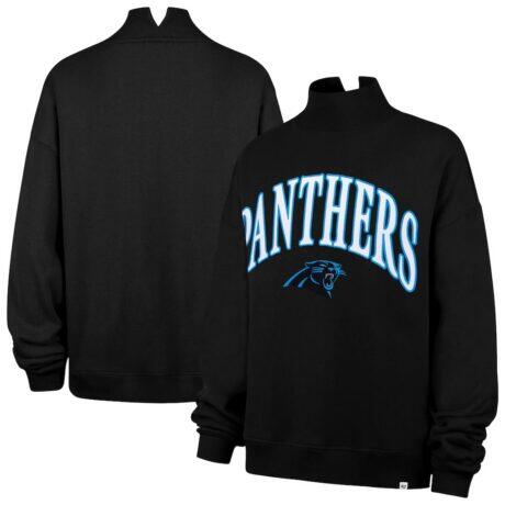 Carolina Panthers '47 Women's Oversized Vantage Mock Neck Sweatshirt - Black - Front View