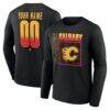 Calgary Flames Home Ice Pop Personalized Name & Number Long Sleeve T-Shirt - Black - Front View