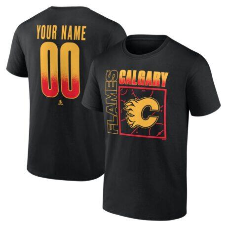 Calgary Flames Home Ice Pop Personalized Name & Number T-Shirt - Black - Front View