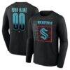 Seattle Kraken Home Ice Pop Personalized Name & Number Long Sleeve T-Shirt - Black - Front View