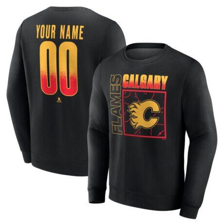 Calgary Flames Home Ice Pop Personalized Name & Number Sweatshirt - Black - Front View