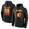 Calgary Flames Home Ice Pop Personalized Name & Number Hoodie - Black - Front View