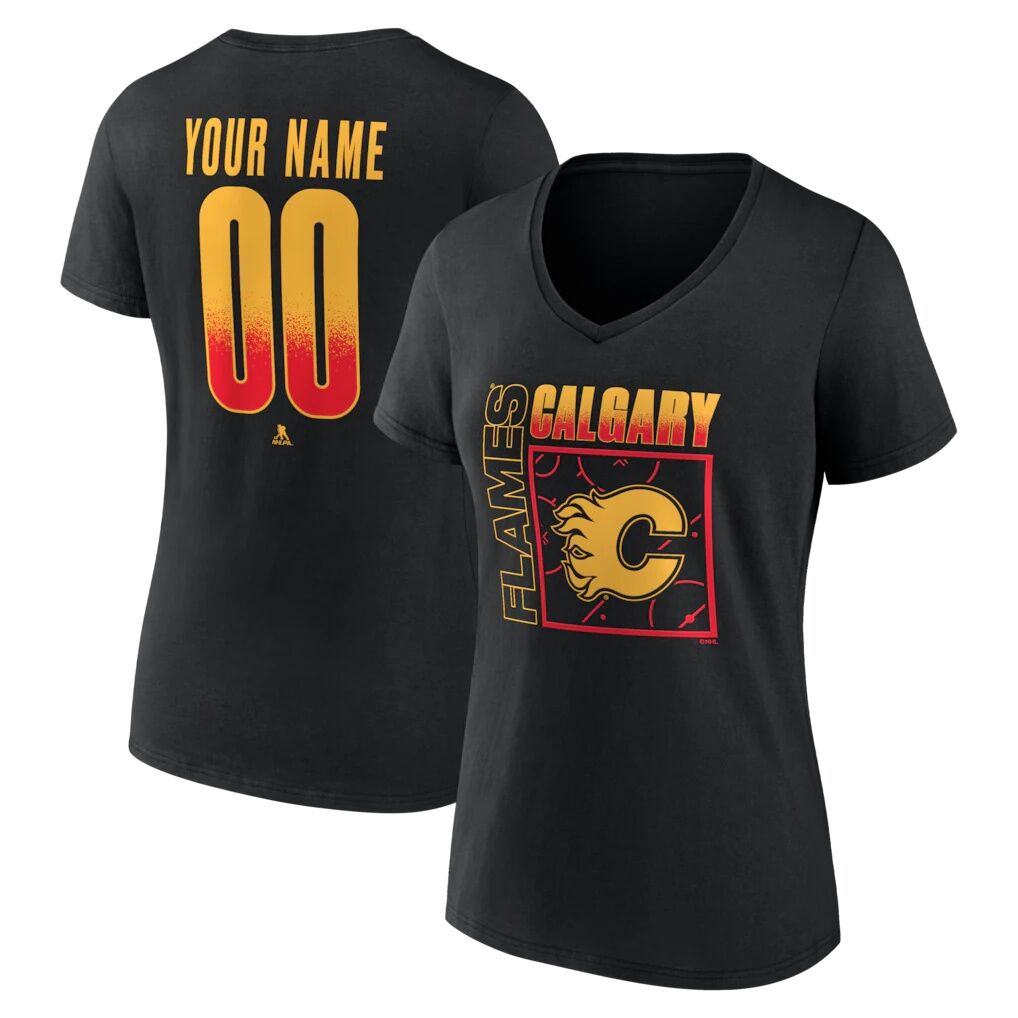 Calgary Flames Women's Home Ice Pop Personalized Name & Number V-Neck T-Shirt