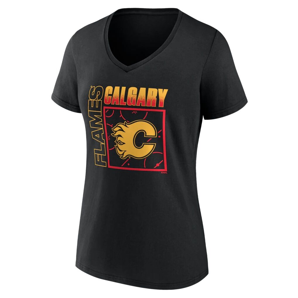 Calgary Flames Women's Home Ice Pop Personalized Name & Number V-Neck T-Shirt