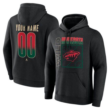 Minnesota Wild Home Ice Pop Personalized Name & Number Hoodie - Black - Front View