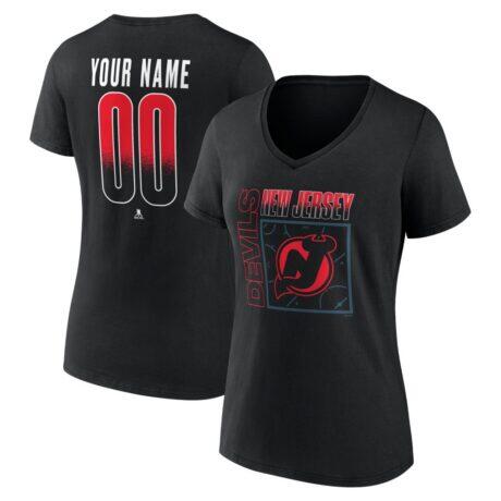 New Jersey Devils Women's Home Ice Pop Personalized Name & Number V-Neck T-Shirt - Black - Front View