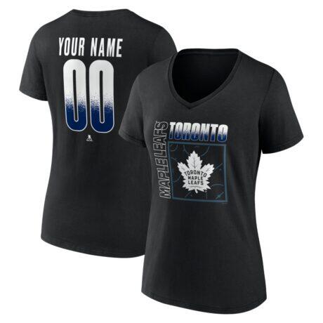 Toronto Maple Leafs Women's Home Ice Pop Personalized Name & Number V-Neck T-Shirt - Black - Front View