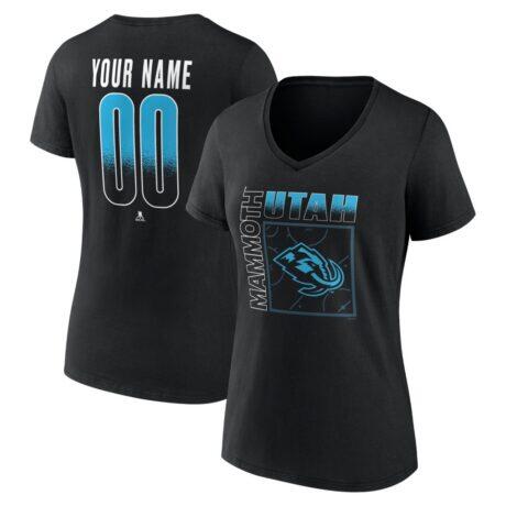 Utah Mammoth Women's Home Ice Pop Personalized Name & Number V-Neck T-Shirt - Black - Front View