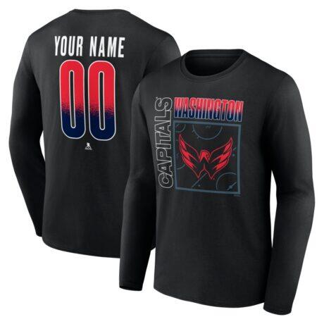 Washington Capitals Home Ice Pop Personalized Name & Number Long Sleeve T-Shirt - Black - Front View