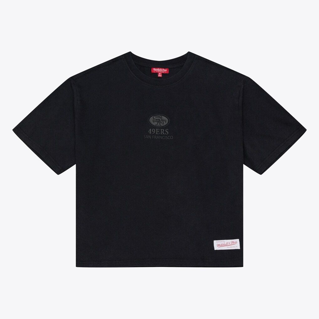 San Francisco 49ers Mitchell & Ness Women's Core Essentials Micro Logo Boxy Crop T-Shirt