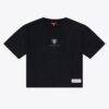Las Vegas Raiders Mitchell & Ness Women's Core Essentials Micro Logo Boxy Crop T-Shirt - Black - Front View