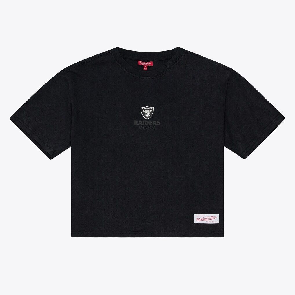 Las Vegas Raiders Mitchell & Ness Women's Core Essentials Micro Logo Boxy Crop T-Shirt