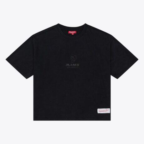 Los Angeles Rams Mitchell & Ness Women's Core Essentials Micro Logo Boxy Crop T-Shirt - Black - Front View