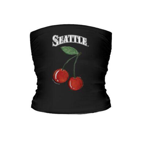 Seattle Mariners Tiny Turnip Women's Cherries Crop Tube Top - Black - Front View