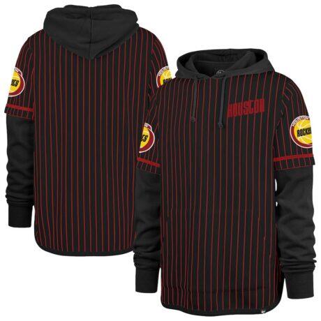 Houston Rockets '47 Throwback Pinstripe Double Header Hoodie - Black - Front View