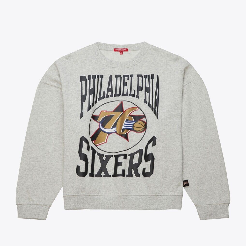 Philadelphia 76ers Mitchell & Ness Women's 3.0 Logo Lightweight Sweatshirt - Heather Gray