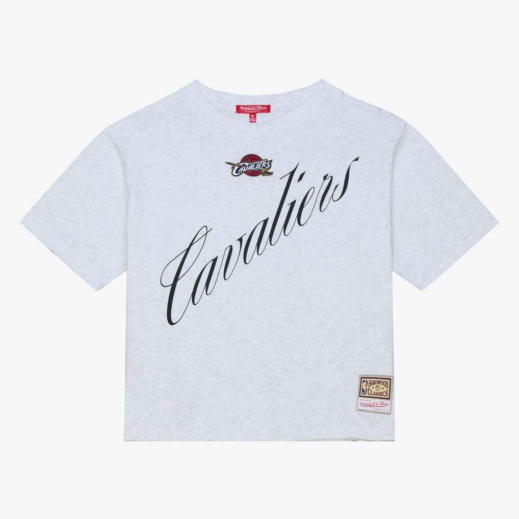 Cleveland Cavaliers Mitchell & Ness Women's Script Crop Boxy T-Shirt - Heather Gray