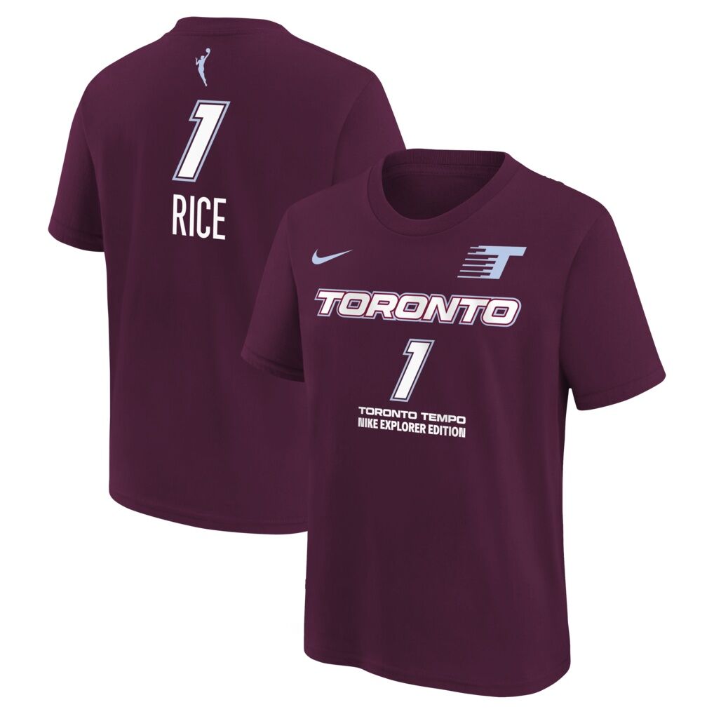 Kiki Rice Toronto Tempo Nike Youth Explorer Edition Name & Number T-Shirt - Bordeaux